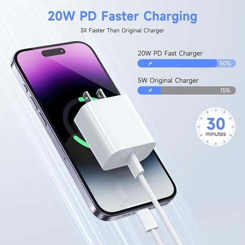 كتلة شاحن USB C سريع لهاتف iPhone 17 16 15,10FT طويلة 3 حزم USBC إلى كابل USBC سلك iPad 20W قابس سفر شحن سريع كابل مضفر لهاتف iPhone 17 Air/Pro/Max/16 Pro/Plus/15/15 Pro/Pro Max، iPad Pro in Kuwait