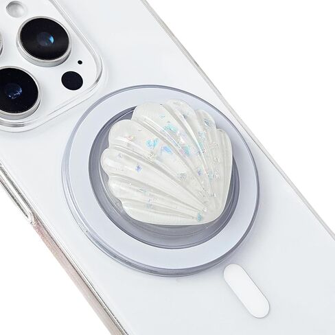 لمقبض الهاتف المحمول MagSafe ذو الغلاف الأبيض المغناطيسي الشفاف القابل للطي، متوافق مع iPhone 17 & 16 & 15 & 14 & 13 & 12 حامل حامل سلسلة، يتضمن حلقة مغناطيسية in Kuwait