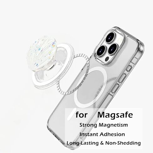 لمقبض الهاتف المحمول MagSafe ذو الغلاف الأبيض المغناطيسي الشفاف القابل للطي، متوافق مع iPhone 17 & 16 & 15 & 14 & 13 & 12 حامل حامل سلسلة، يتضمن حلقة مغناطيسية in Kuwait