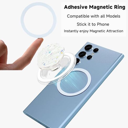 لمقبض الهاتف المحمول MagSafe ذو الغلاف الأبيض المغناطيسي الشفاف القابل للطي، متوافق مع iPhone 17 & 16 & 15 & 14 & 13 & 12 حامل حامل سلسلة، يتضمن حلقة مغناطيسية in Kuwait