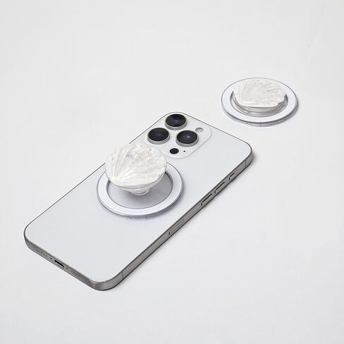 لمقبض الهاتف المحمول MagSafe ذو الغلاف الأبيض المغناطيسي الشفاف القابل للطي، متوافق مع iPhone 17 & 16 & 15 & 14 & 13 & 12 حامل حامل سلسلة، يتضمن حلقة مغناطيسية in Kuwait