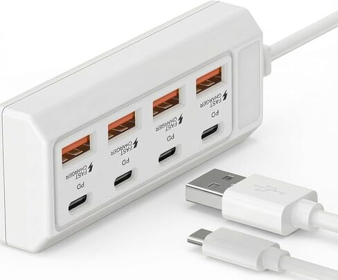 محور شحن ذو 8 منافذ مع 4 منافذ USB-A و4 منافذ من النوع C محطة شحن سريعة بقدرة 25 وات لأجهزة متعددة in Saudi Arabia