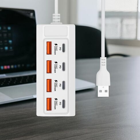 محور شحن ذو 8 منافذ مع 4 منافذ USB-A و4 منافذ من النوع C محطة شحن سريعة بقدرة 25 وات لأجهزة متعددة in Saudi Arabia