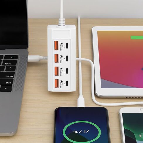 محور شحن ذو 8 منافذ مع 4 منافذ USB-A و4 منافذ من النوع C محطة شحن سريعة بقدرة 25 وات لأجهزة متعددة in Saudi Arabia