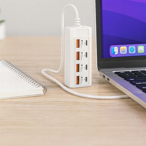 محور شحن ذو 8 منافذ مع 4 منافذ USB-A و4 منافذ من النوع C محطة شحن سريعة بقدرة 25 وات لأجهزة متعددة in Saudi Arabia
