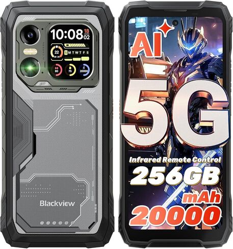 Blackview XPLORE 1 AI 5G هاتف متين غير مقفل Android 15، بطارية 20000 مللي أمبير في الساعة 36 جيجابايت + 256 جيجابايت / TF 2 تيرابايت، 6.78 بوصة 2.4K 120 هرتز، هاتف ذكي متين كبير، 64 ميجابكسل + 20 ميجابكسل رؤية ليلية IP69K مقاوم للماء ثنائي شريحة الاتصال N in Saudi Arabia