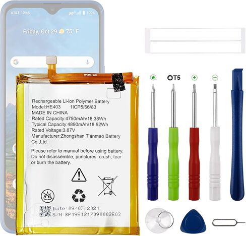 بطارية قابلة للشحن HE403 جديدة بقدرة 4890 مللي أمبير في الساعة متوافقة مع AT&T Radiant Max/Dream 5G EA211001 مع مجموعة أدوات إصلاح مطورة in Saudi Arabia