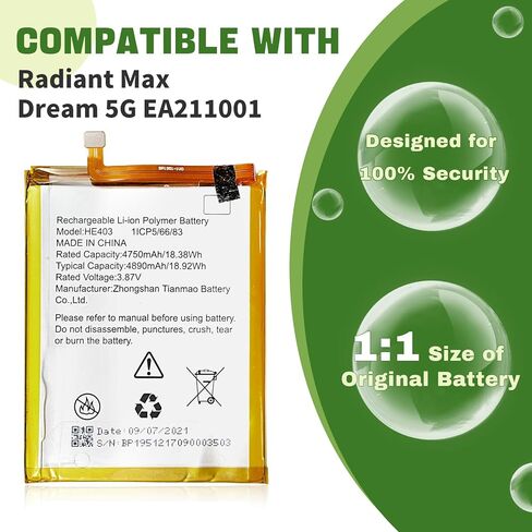 بطارية قابلة للشحن HE403 جديدة بقدرة 4890 مللي أمبير في الساعة متوافقة مع AT&T Radiant Max/Dream 5G EA211001 مع مجموعة أدوات إصلاح مطورة in Saudi Arabia