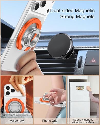 حامل بمقبض هاتف iPhone 17 Pro MagSafe، حامل حلقي مغناطيسي مزدوج الجوانب للهاتف، مسند MagSafe لهاتف iPhone Air 16 15 14 13، حامل للسيارة، حامل مغناطيسي دوار 360 درجة، حامل آمن بحلقة الإصبع in Kuwait