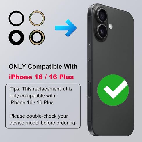 3-Pack Rear Camera Lens Glass Replacement Kit Compatible with iPhone 16 & 16 Plus, with Pre-installed Tape + Repair Tools + Instruction Manual in Saudi Arabia