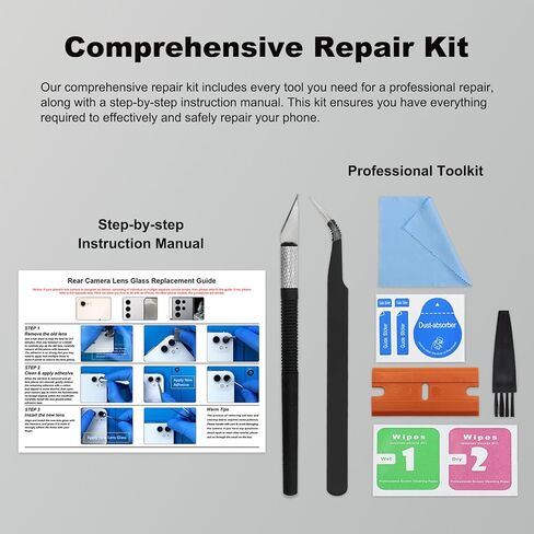 3-Pack Rear Camera Lens Glass Replacement Kit Compatible with iPhone 16 & 16 Plus, with Pre-installed Tape + Repair Tools + Instruction Manual in Saudi Arabia