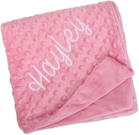 Personalized Minky Blanket Ultra-Soft Baby Blanket with Embroidery Name - Light Pink - 28" x 38" - Dual Layer, Smooth and Dot in Saudi Arabia