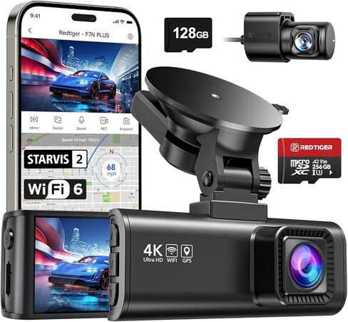 كاميرا قياس REDTIGER F7NP وبطاقة Micro SD سعة 256 جيجابايت، وكاميرا قياس 4K Starvis 2 للسيارات مع نظام تحديد المواقع العالمي واي فاي المدمج وبطاقة الذاكرة المضمنة in Kuwait