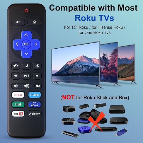 استبدال جهاز التحكم عن بعد لتلفزيون Roku القابل لإعادة الشحن عبر USB-C - جهاز تحكم عن بعد عالمي لتلفزيونات TCL، Hisense، Onn Roku، 6 مفاتيح اختصار، التحكم في مستوى الصوت وكتم الصوت (ليس لعصا/صندوق Roku) in Kuwait