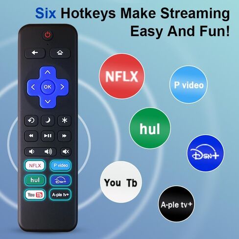 استبدال جهاز التحكم عن بعد لتلفزيون Roku القابل لإعادة الشحن عبر USB-C - جهاز تحكم عن بعد عالمي لتلفزيونات TCL، Hisense، Onn Roku، 6 مفاتيح اختصار، التحكم في مستوى الصوت وكتم الصوت (ليس لعصا/صندوق Roku) in Kuwait