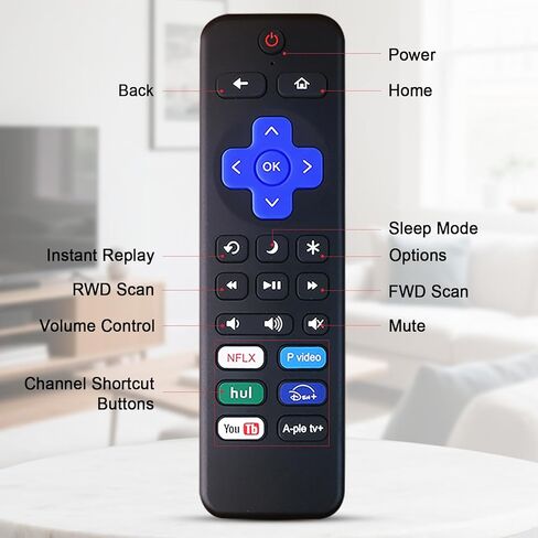 استبدال جهاز التحكم عن بعد لتلفزيون Roku القابل لإعادة الشحن عبر USB-C - جهاز تحكم عن بعد عالمي لتلفزيونات TCL، Hisense، Onn Roku، 6 مفاتيح اختصار، التحكم في مستوى الصوت وكتم الصوت (ليس لعصا/صندوق Roku) in Kuwait