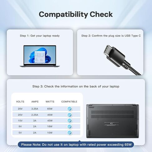 65W USB-C Charger Fit for Acemagic AX15 AX16, Nimo N151 N151S N152 N153 N154 N100 15.6" N171 N171S 17.3" Laptop and More (PD Fast Charging, Total Power Cord Length 10-Feet) in Saudi Arabia