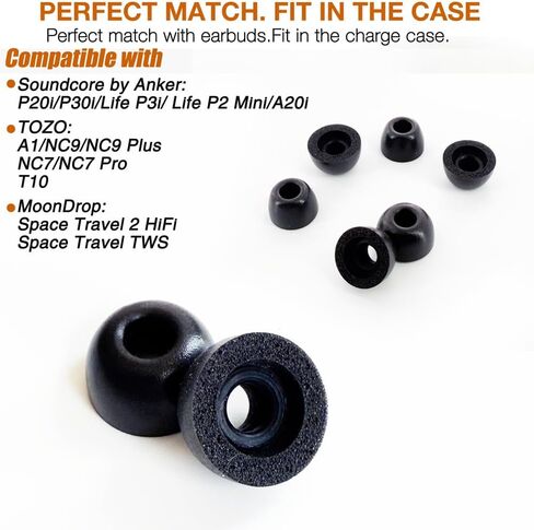 Memory Foam Ear Tips Replacement for TOZO A1/ NC7 / NC7 Pro / NC9 / NC9 Plus / T10 / Soundcore by Anker P20i/P30i/Life P3i/ Life P2 Mini/A20i /Moondrop Space Travel TWS/Travel 2 Earbuds Earpad in Saudi Arabia
