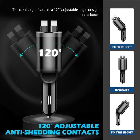 Upgraded Retractable Car Charger Adapter,3-Port & 2-Cable Car Phone Charger with 30W PD Fast Charging Cable & Voltage Display,5 in 1 Type C and USB Cars Chargers Adapter in Saudi Arabia