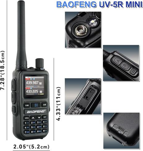 راديو Baofeng UV-5R صغير محمول باليد طويل المدى وراديو ثنائي الاتجاه PTT قابل لإعادة الشحن، أجهزة اتصال لاسلكية طويلة المدى NOAA برمجة تطبيق راديو الطقس 999CH USB-C شحن راديو البقاء 6 حزم in Saudi Arabia
