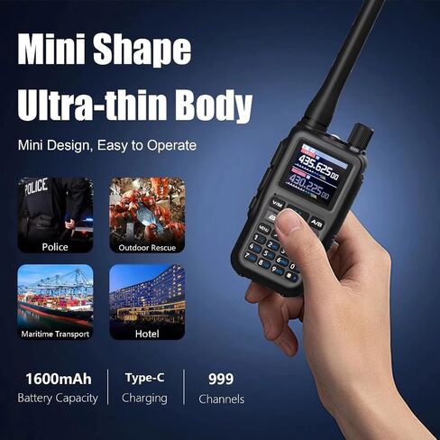 راديو Baofeng UV-5R صغير محمول باليد طويل المدى وراديو ثنائي الاتجاه PTT قابل لإعادة الشحن، أجهزة اتصال لاسلكية طويلة المدى NOAA برمجة تطبيق راديو الطقس 999CH USB-C شحن راديو البقاء 6 حزم in Saudi Arabia