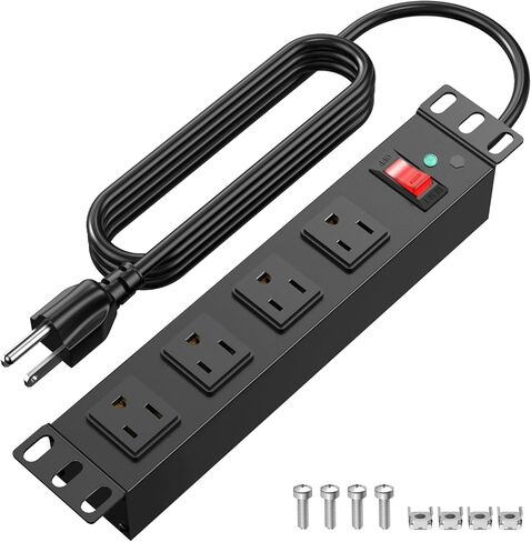 10 inch Rack PDU,4 Outlets Rack Mount PDU Power Strips, 1U Rack Mount,Rack Mount Power Strips for 10'' Mini Server Cabinets/Rack,1200J Surge Protection/15A Overload Switch,6FT 14AWG Extension Cord in Saudi Arabia