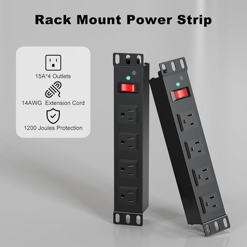 10 inch Rack PDU,4 Outlets Rack Mount PDU Power Strips, 1U Rack Mount,Rack Mount Power Strips for 10'' Mini Server Cabinets/Rack,1200J Surge Protection/15A Overload Switch,6FT 14AWG Extension Cord in Saudi Arabia