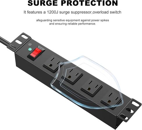 10 inch Rack PDU,4 Outlets Rack Mount PDU Power Strips, 1U Rack Mount,Rack Mount Power Strips for 10'' Mini Server Cabinets/Rack,1200J Surge Protection/15A Overload Switch,6FT 14AWG Extension Cord in Saudi Arabia