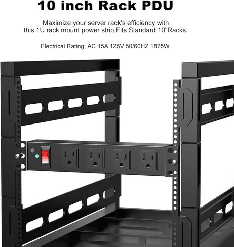 10 inch Rack PDU,4 Outlets Rack Mount PDU Power Strips, 1U Rack Mount,Rack Mount Power Strips for 10'' Mini Server Cabinets/Rack,1200J Surge Protection/15A Overload Switch,6FT 14AWG Extension Cord in Saudi Arabia