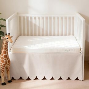 100% Cotton Scallop Edge Crib Bed Skirt, 28"x 52" with 14" Drop, 4-Sided Soft Breathable Cotton Bedding Skirt for Baby Boys Girls, Elegant Vintage Chic Boho Nursery Decor Toddler Bedskirt in Saudi Arabia