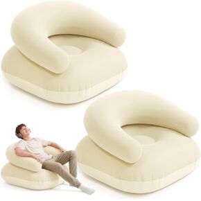 Novabright 2 Pcs Inflatable Chairs for Adults Blow Up Games Chairs Folding Portable Flocking Inflatable Sofa for Living Room Learning Camping Party (Khaki) in Saudi Arabia