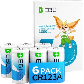 بطارية EBL CR123A مكونة من 6 قطع، بطاريات ليثيوم 123A 123 3 فولت بقوة 1600 مللي أمبير في الساعة عالية الطاقة متوافقة مع CR17345، CR17335 in Kuwait