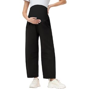 Foucome Womens Maternity Baggy Barrel Pants Wide Leg Pregnancy Lounge Sweatpants with Pockets in Kuwait