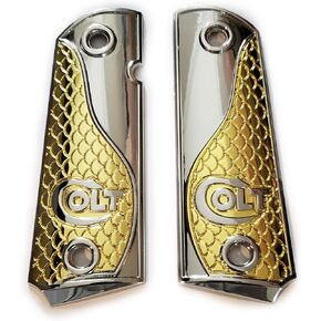 Custom Colt 1911 Grips Full Size Nickel Gold Plated Grips 45/38 Super Commander in Kuwait