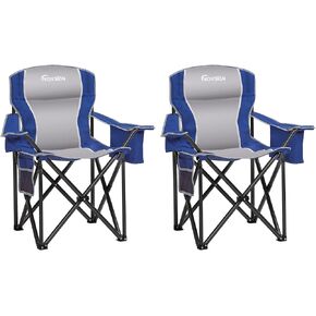 كراسي تخييم مبطنة للبالغين، عبوة واحدة من الكراسي الخارجية القابلة للطي كبيرة الحجم، سعة الوزن 475 رطل، مع حقيبة تبريد، حامل أكواب، جيب تخزين، حقيبة حمل - أسود in Kuwait