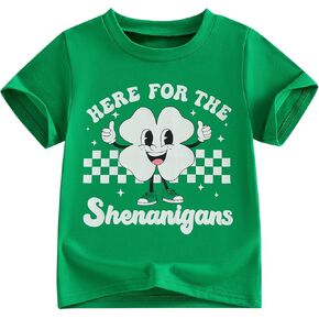 Kids Toddler Boys Girls St Patrick's Day Shirt Here for The Shenanigans Short Sleeve Clover Graphic Irish Top in Saudi Arabia