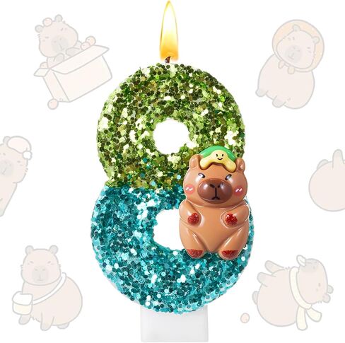 Lounsweer Capybara Sparkle Number 6 Birthday Candle for Cake, Green and Blue Glitter Number Candle with Sequins Capybara Cake Topper Decorations for Party Wedding Anniversary Celebrations Supplies in Saudi Arabia