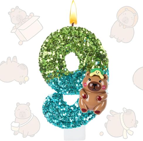 Lounsweer Capybara Sparkle Number 6 Birthday Candle for Cake, Green and Blue Glitter Number Candle with Sequins Capybara Cake Topper Decorations for Party Wedding Anniversary Celebrations Supplies in Saudi Arabia