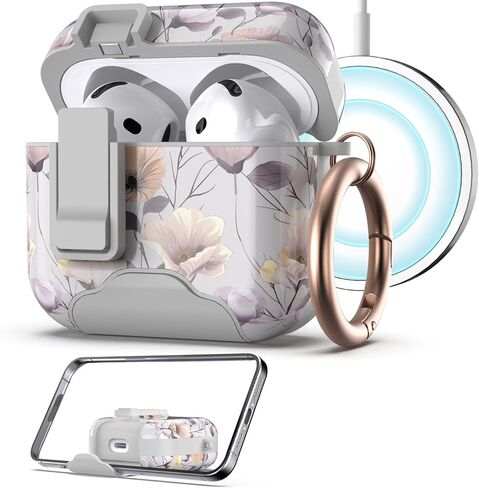 غطاء حماية wenew متوافق مع AirPods الجيل الرابع مع حامل الهاتف، مشبك، متوافق مع شاحن Magsafe، حافظة iPod 4th ذات القفل المغناطيسي التلقائي (أرجواني) in Kuwait