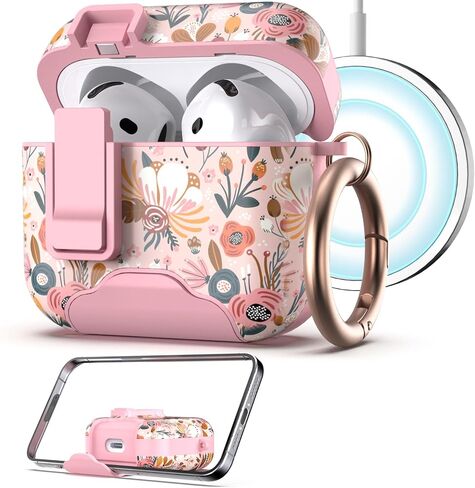 غطاء حماية wenew متوافق مع AirPods الجيل الرابع مع حامل الهاتف، مشبك، متوافق مع شاحن Magsafe، حافظة iPod 4th ذات القفل المغناطيسي التلقائي (أرجواني) in Kuwait
