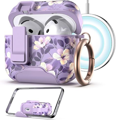 غطاء حماية wenew متوافق مع AirPods الجيل الرابع مع حامل الهاتف، مشبك، متوافق مع شاحن Magsafe، حافظة iPod 4th ذات القفل المغناطيسي التلقائي (أرجواني) in Kuwait