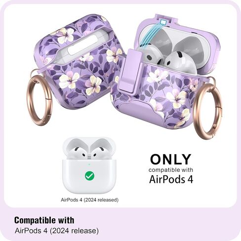 غطاء حماية wenew متوافق مع AirPods الجيل الرابع مع حامل الهاتف، مشبك، متوافق مع شاحن Magsafe، حافظة iPod 4th ذات القفل المغناطيسي التلقائي (أرجواني) in Kuwait