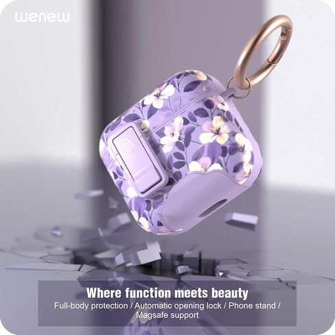 غطاء حماية wenew متوافق مع AirPods الجيل الرابع مع حامل الهاتف، مشبك، متوافق مع شاحن Magsafe، حافظة iPod 4th ذات القفل المغناطيسي التلقائي (أرجواني) in Kuwait