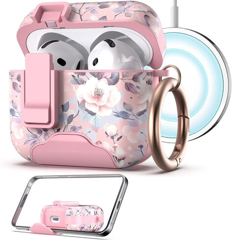 غطاء حماية wenew متوافق مع AirPods الجيل الرابع مع حامل الهاتف، مشبك، متوافق مع شاحن Magsafe، حافظة iPod 4th ذات القفل المغناطيسي التلقائي (أرجواني) in Kuwait