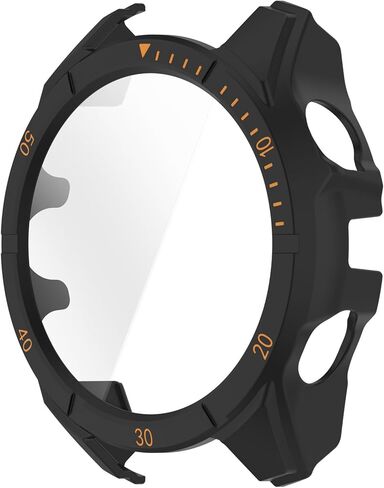 MOTONG PC Full Coverage Protective Watch Case Cover Tempered Glass Screen Protector Compatible with Garmin Fenix 8 47mm (Black+orange) in Saudi Arabia