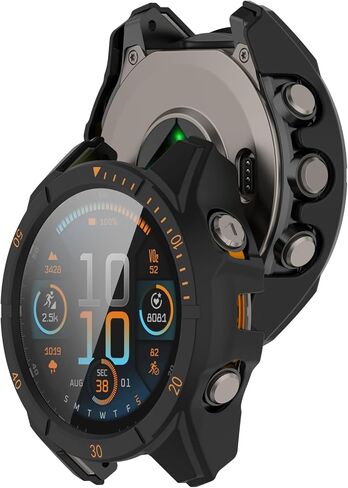 MOTONG PC Full Coverage Protective Watch Case Cover Tempered Glass Screen Protector Compatible with Garmin Fenix 8 47mm (Black+orange) in Saudi Arabia