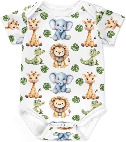 Cute Lions Elephant Giraffe Crocodiles Baby Bodysuits Cartoon Jungle Safari Animals Baby Romper in Saudi Arabia