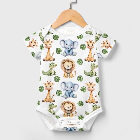 Cute Lions Elephant Giraffe Crocodiles Baby Bodysuits Cartoon Jungle Safari Animals Baby Romper in Saudi Arabia