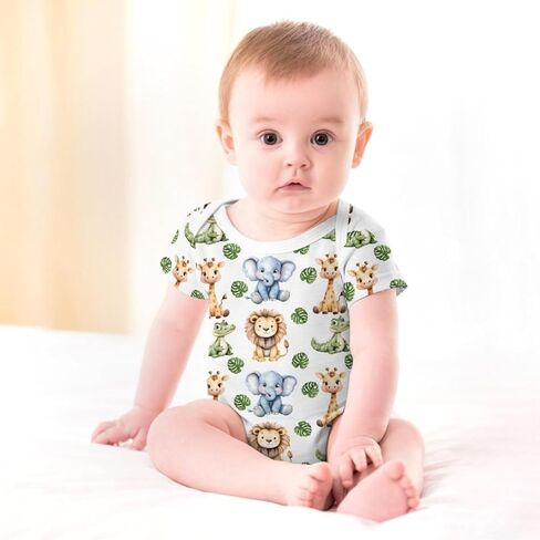 Cute Lions Elephant Giraffe Crocodiles Baby Bodysuits Cartoon Jungle Safari Animals Baby Romper in Saudi Arabia