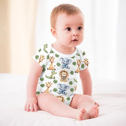 Cute Lions Elephant Giraffe Crocodiles Baby Bodysuits Cartoon Jungle Safari Animals Baby Romper in Saudi Arabia